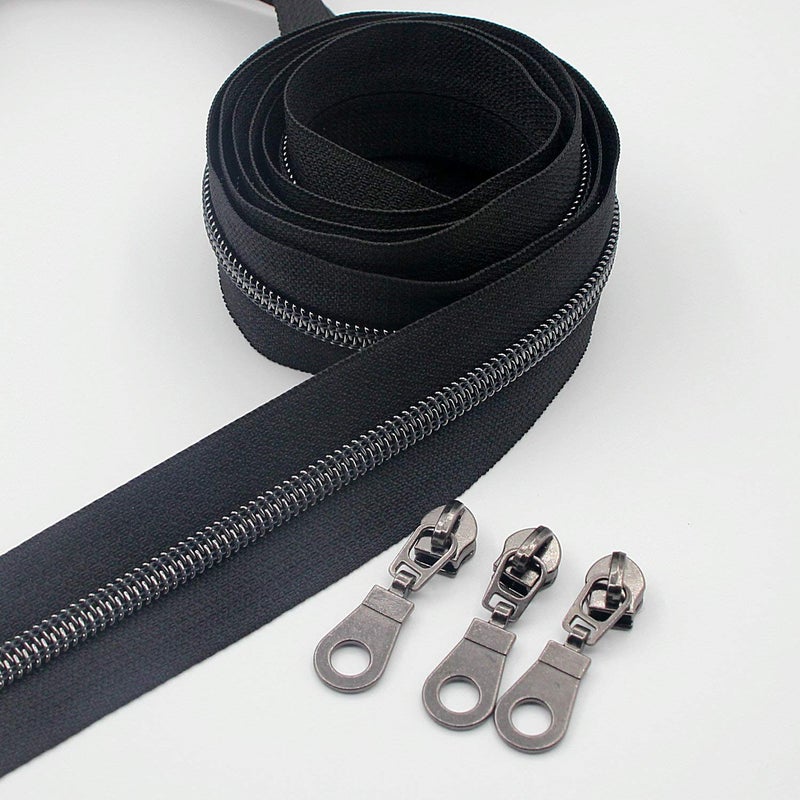 Leekayer #5 Black Nickel Metallic Nylon Coil Teeth Zippers by The Yard Bulk 10 Yards Black Tape with 25pcs Black Nickel Sliders for DIY Sewing Tailor Craft Bag(Black) - Image 2